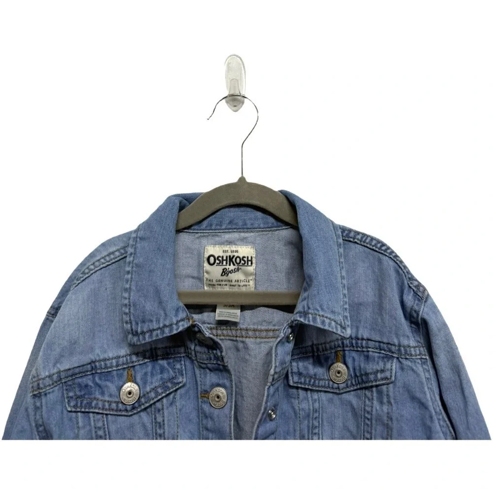 OshKosh B'gosh Girls Denim Jacket Size 5 Light Wash Snap Button Jean 100% Cotton
